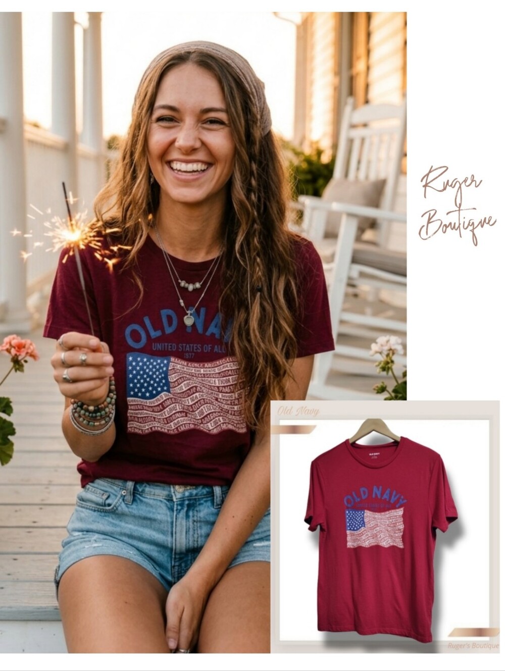 🌿Old Navy Womens/Men's Medium USA July 4th Patriotic American Flag Graphic Tee